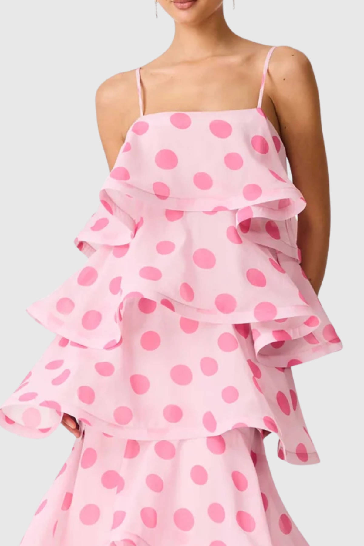 Cilliana Polka Dot Tiered Maxi Dress - Pink