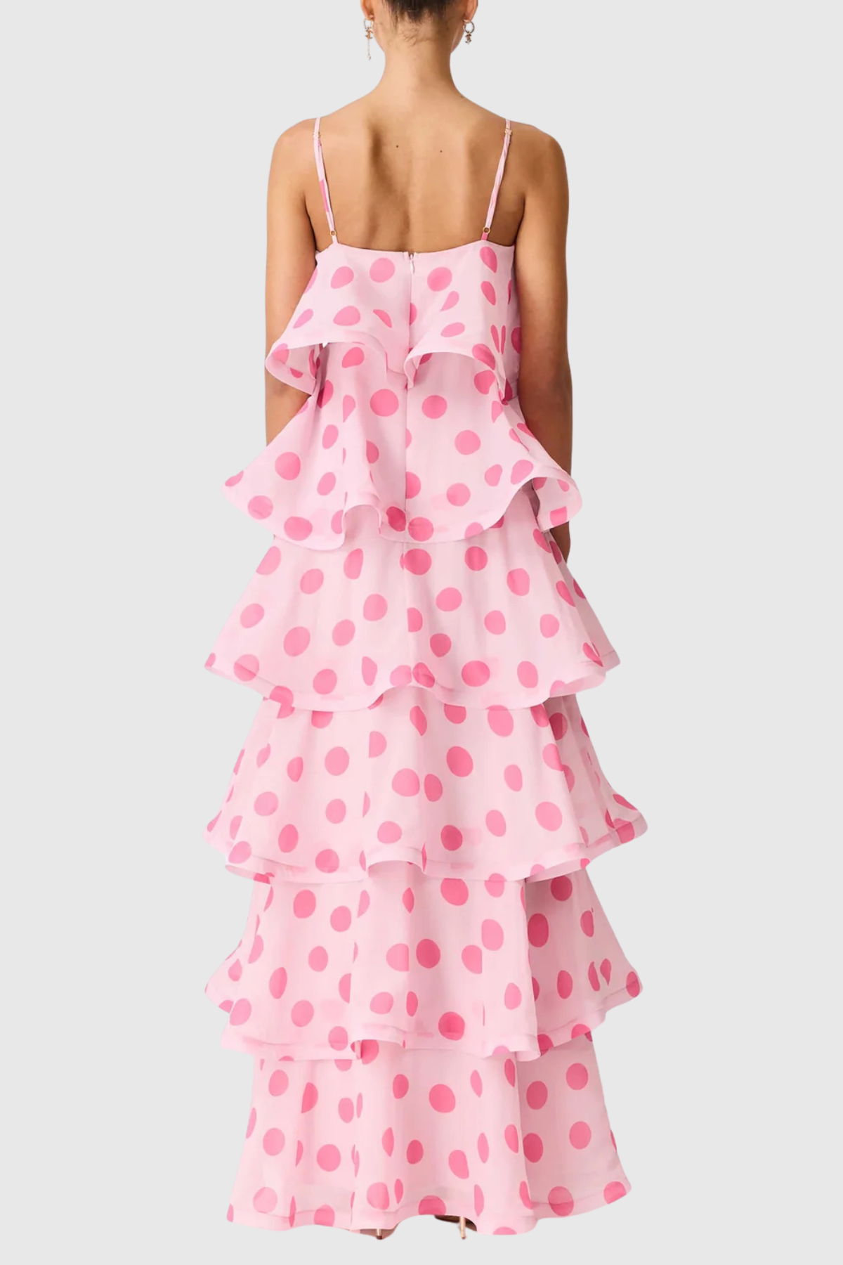 Cilliana Polka Dot Tiered Maxi Dress - Pink