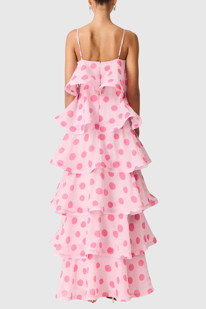 Cilliana Polka Dot Tiered Maxi Dress - Pink
