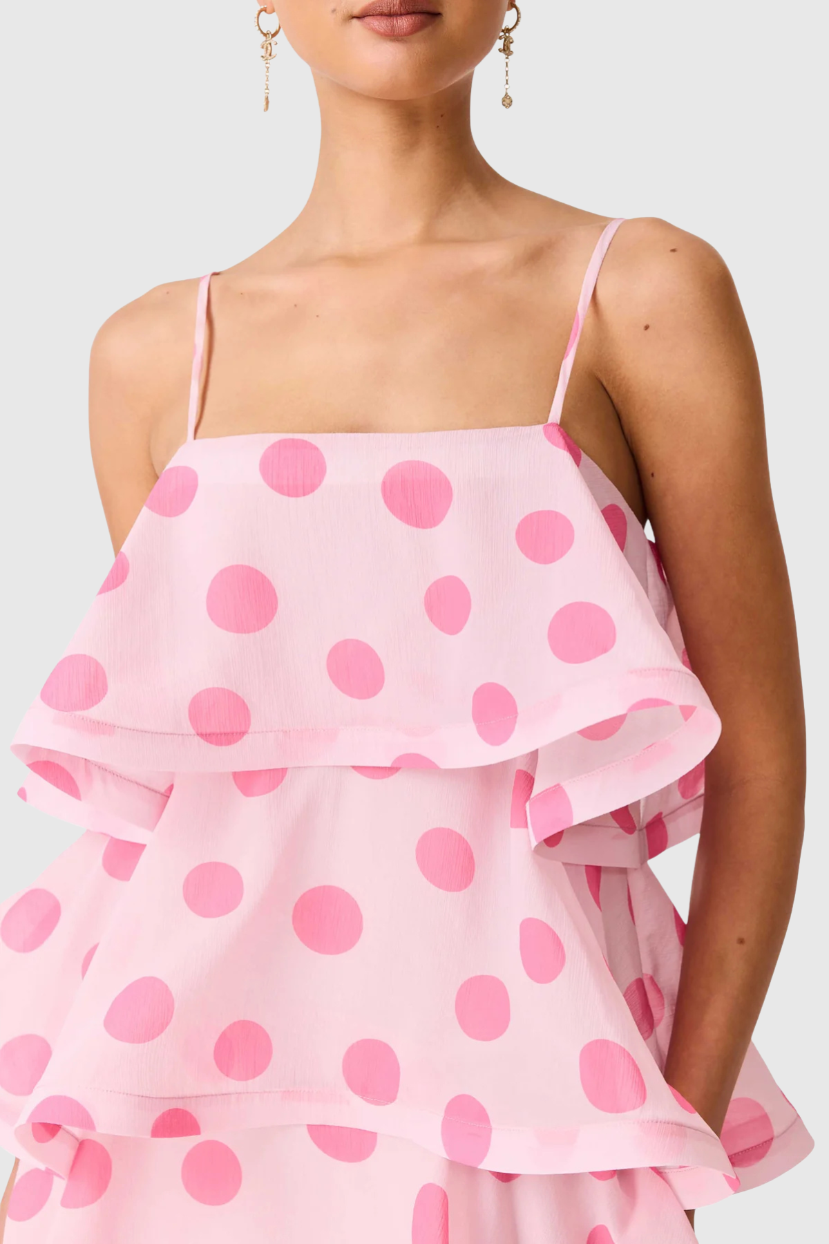 Cilliana Polka Dot Tiered Maxi Dress - Pink