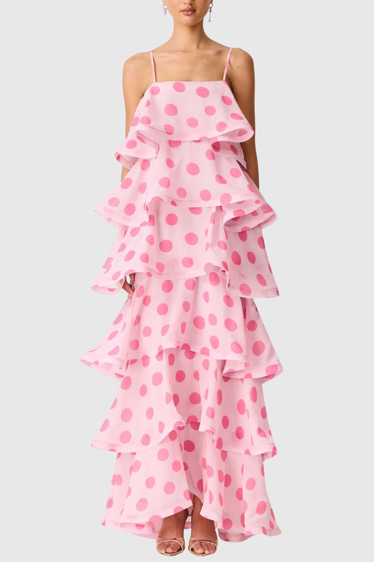 Cilliana Polka Dot Tiered Maxi Dress - Pink