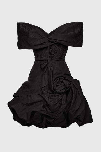 Cinnamia Off Shoulder Floral Mini Dress - Black