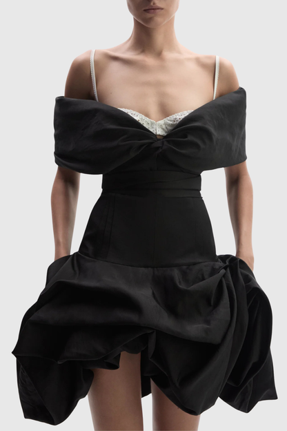 Cinnamia Off Shoulder Floral Mini Dress - Black