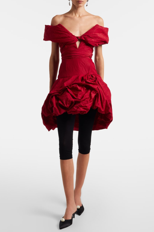 Cinnamia Off Shoulder Floral Mini Dress - Red