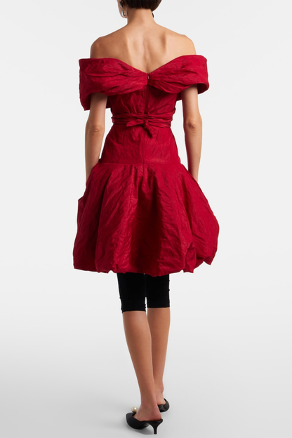 Cinnamia Off Shoulder Floral Mini Dress - Red