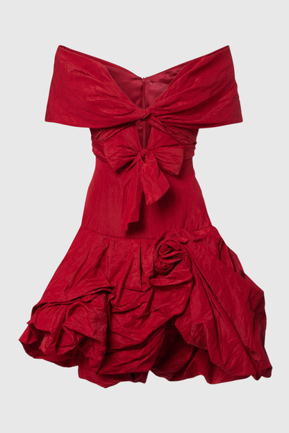 Cinnamia Off Shoulder Floral Mini Dress - Red