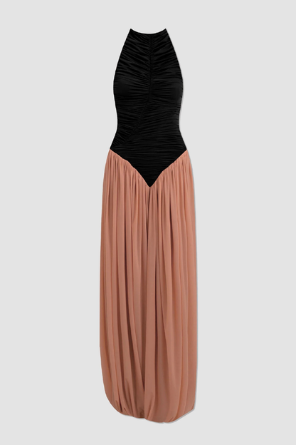 Claudette Halter Ruched Jumpsuit - Black