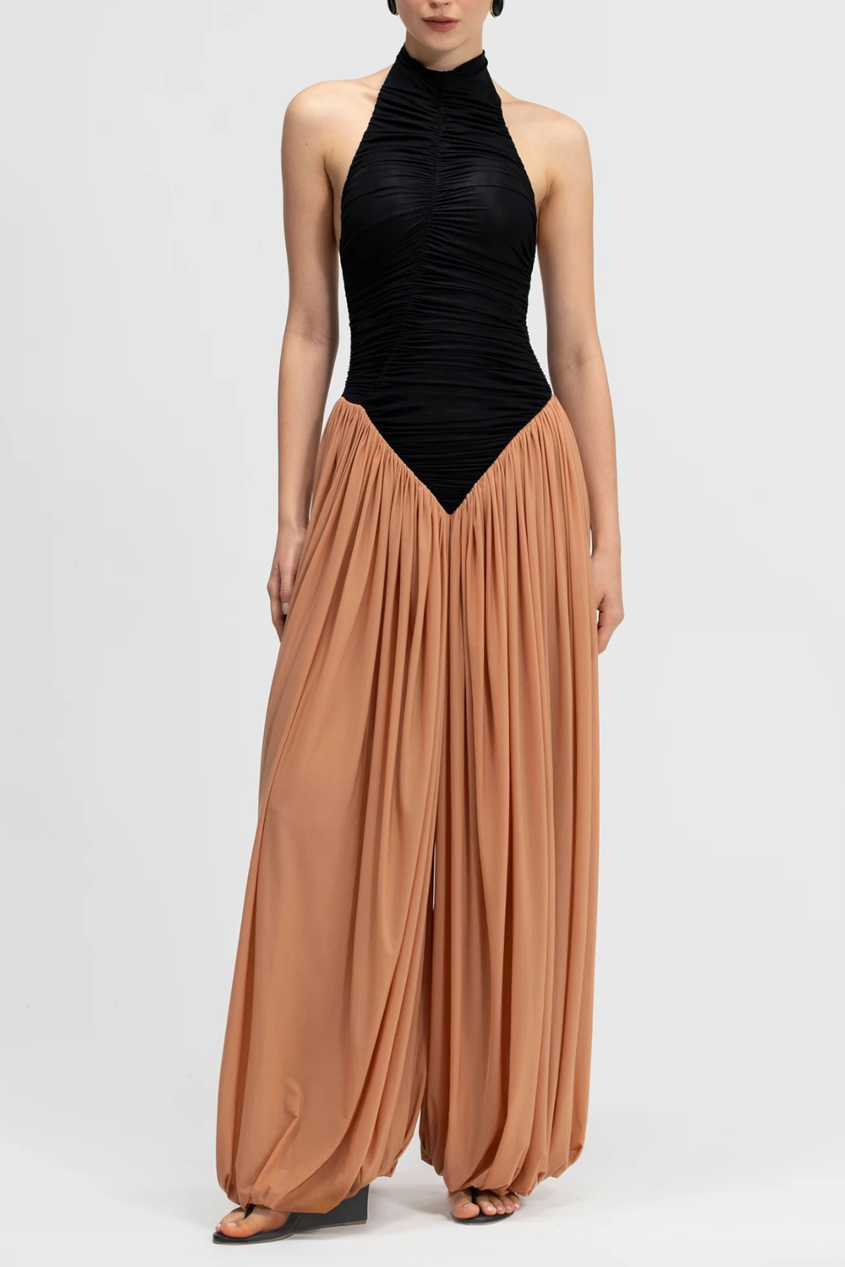 Claudette Halter Ruched Jumpsuit - Black