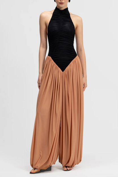 Claudette Halter Ruched Jumpsuit - Black
