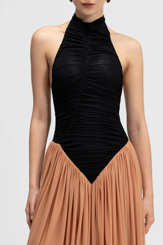 Claudette Halter Ruched Jumpsuit - Black