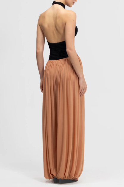 Claudette Halter Ruched Jumpsuit - Black