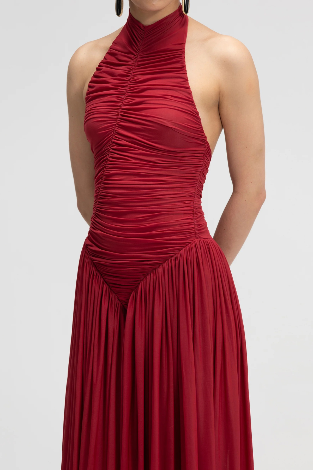 Claudette Halter Ruched Jumpsuit - Red