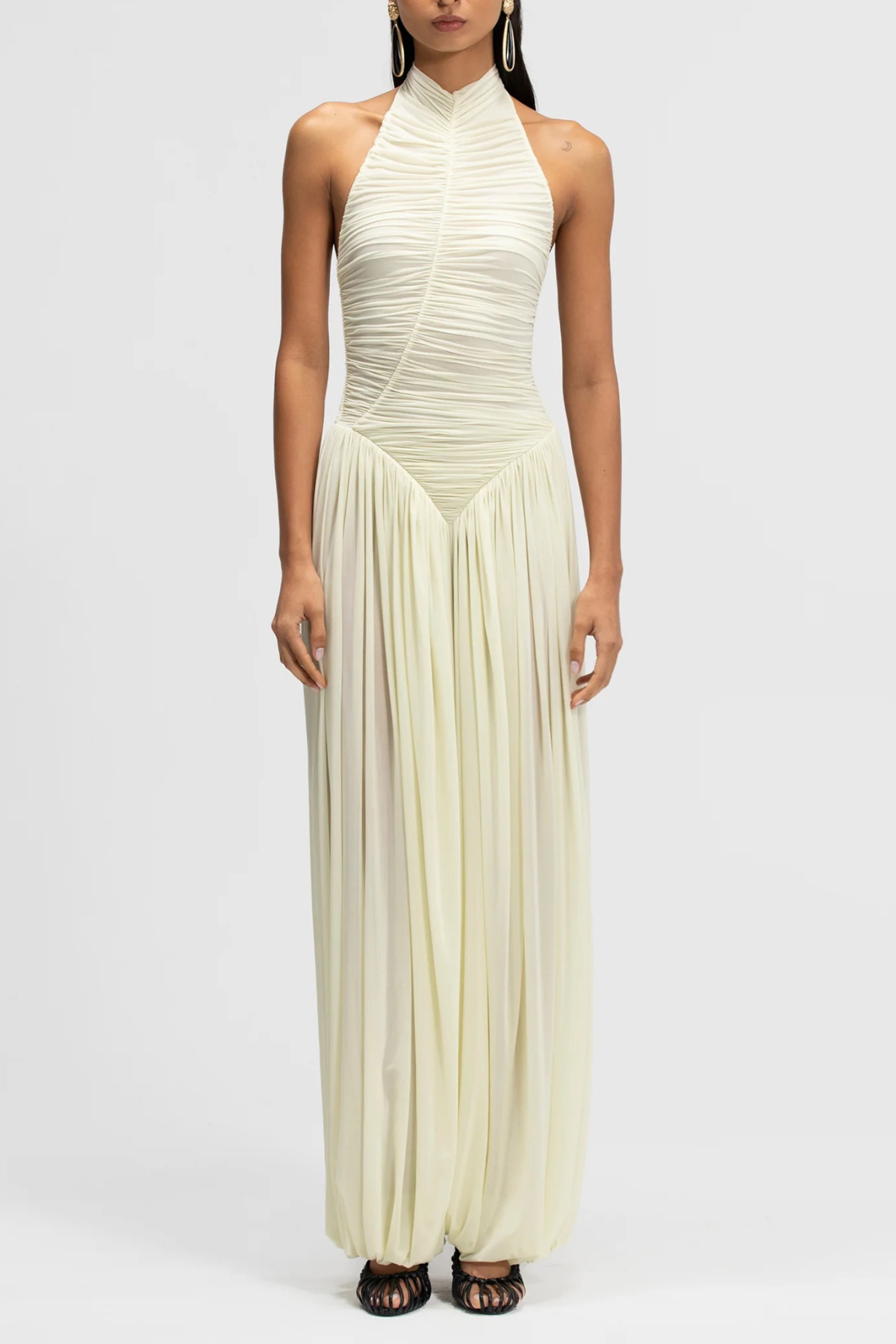 Claudette Halter Ruched Jumpsuit - White
