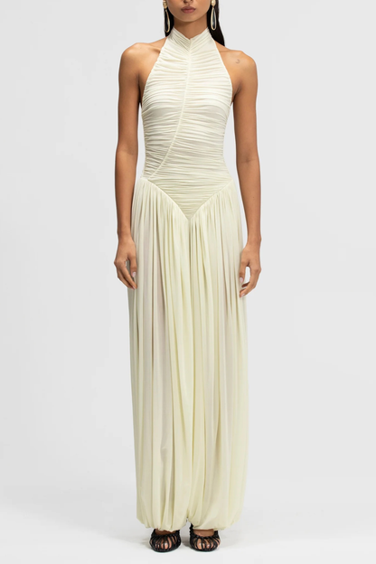 Claudette Halter Ruched Jumpsuit - White