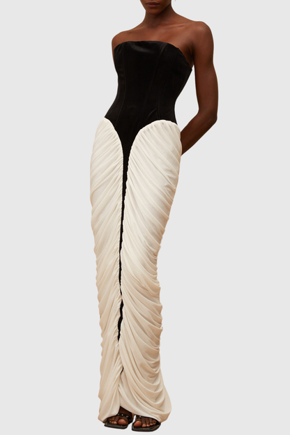 Clausa Velvet Panel Ruched Maxi Dress