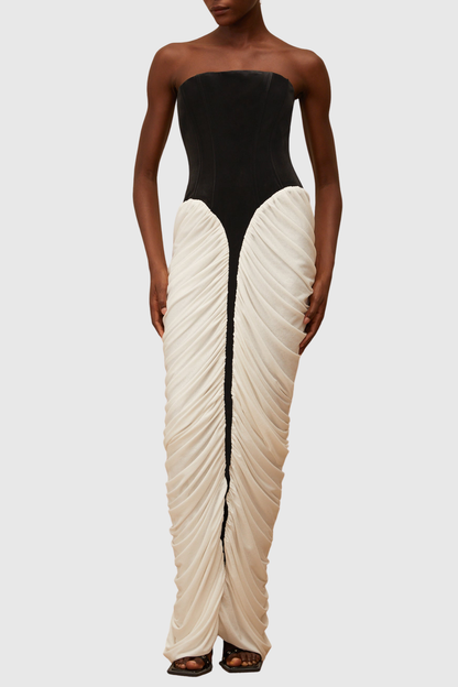 Clausa Velvet Panel Ruched Maxi Dress