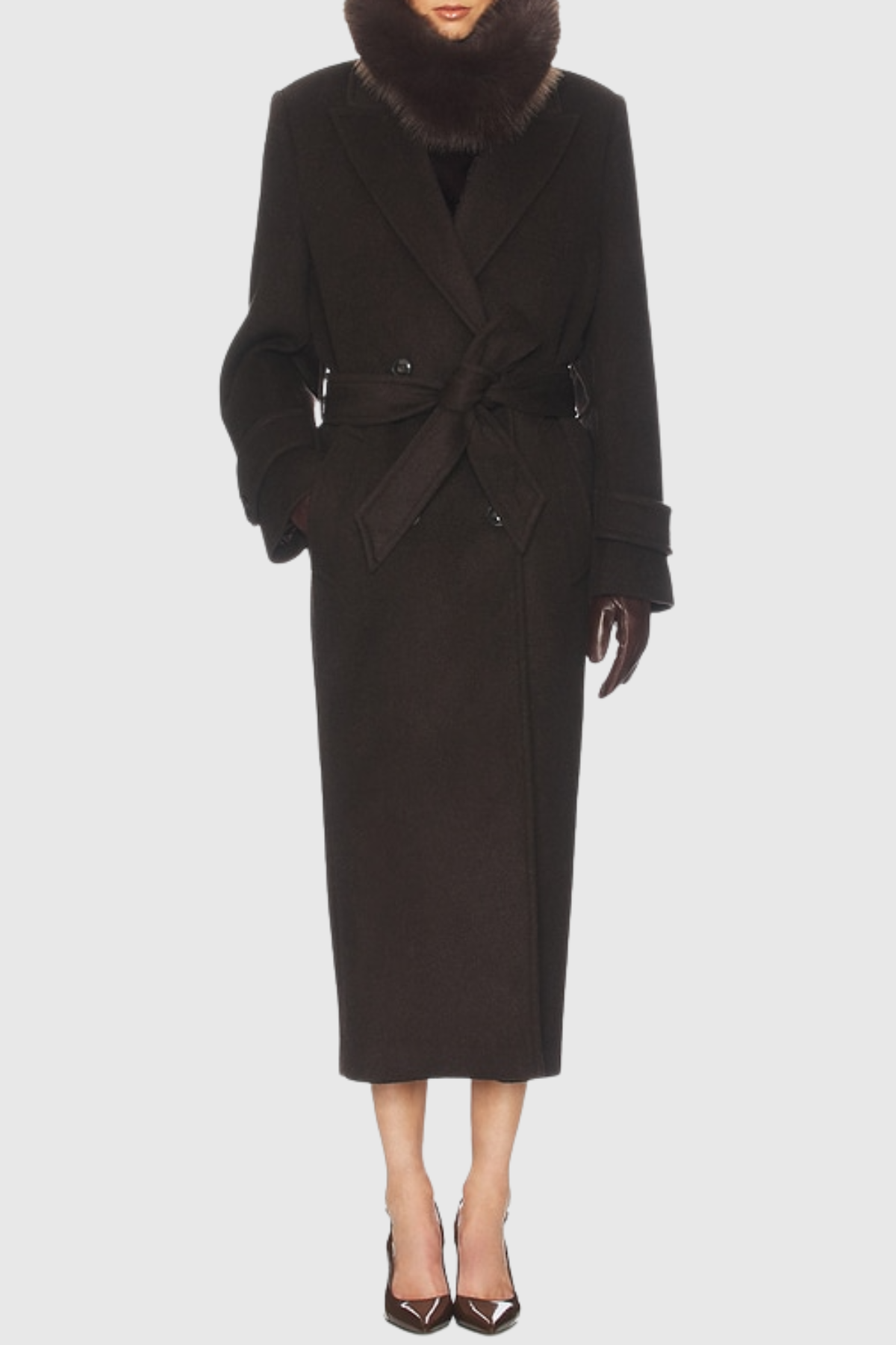 Clayta Wrapped Belted Coat - Brown