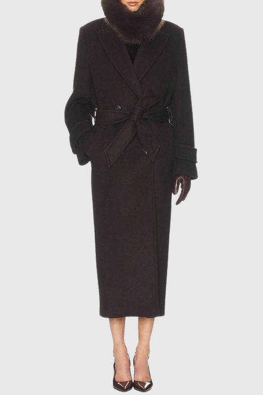 Clayta Wrapped Belted Coat - Brown