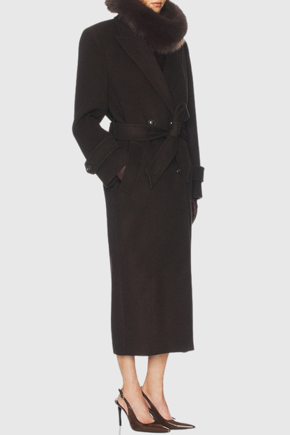 Clayta Wrapped Belted Coat - Brown