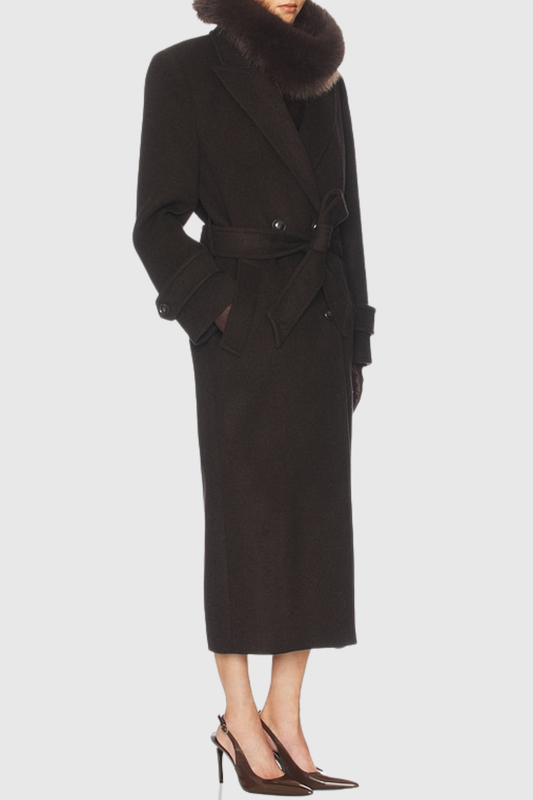Clayta Wrapped Belted Coat - Brown