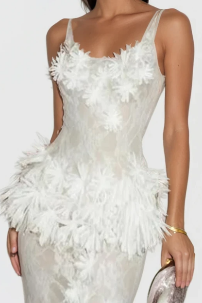 Clemena Floral Appliqué Lace Maxi Dress - White