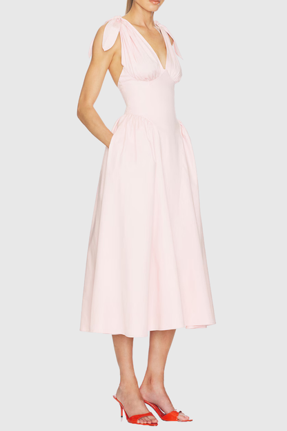 Clementia Ruched Corset Midi Dress - Pink