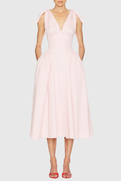 Clementia Ruched Corset Midi Dress - Pink