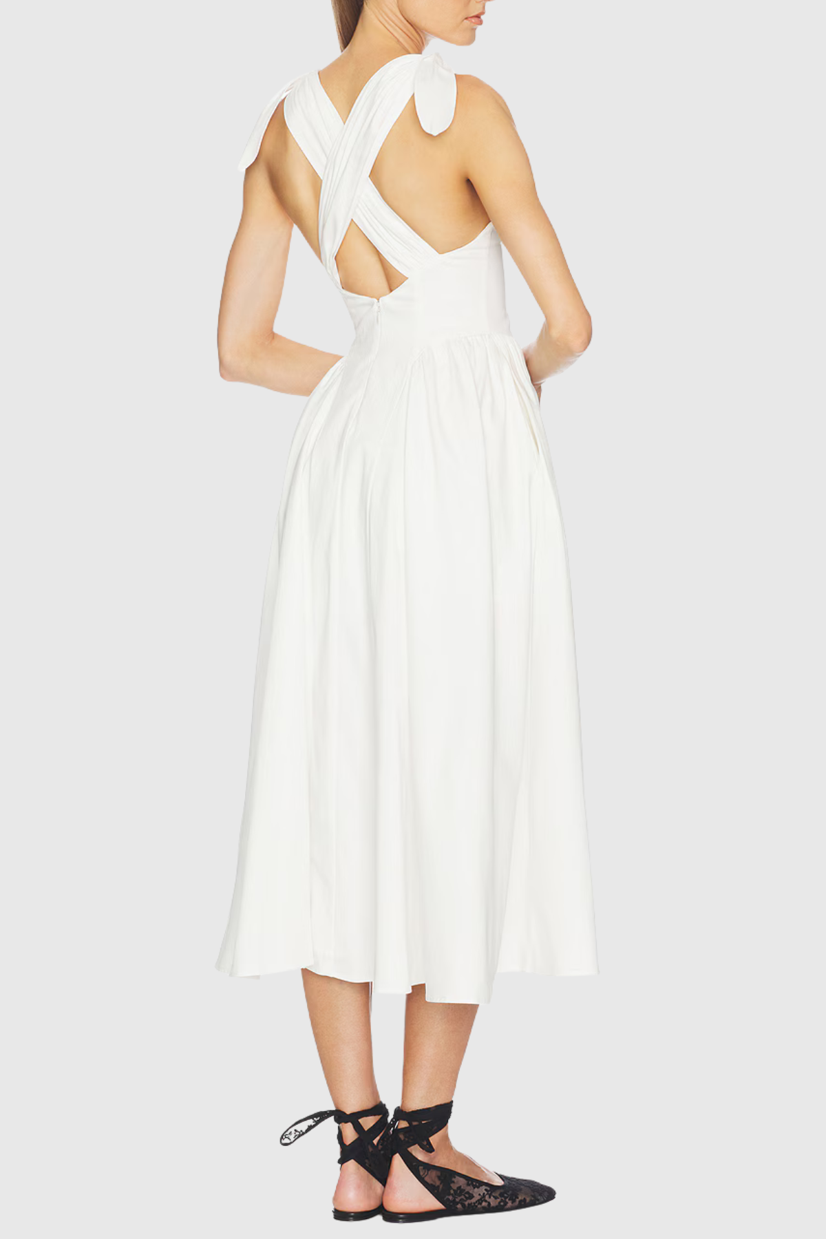 Clementia Ruched Corset Midi Dress - White