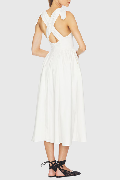 Clementia Ruched Corset Midi Dress - White