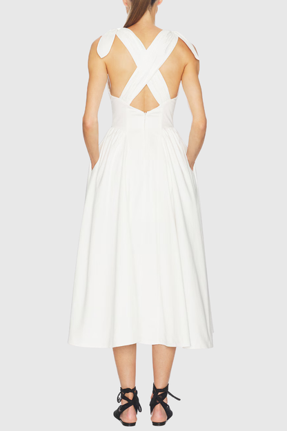 Clementia Ruched Corset Midi Dress - White