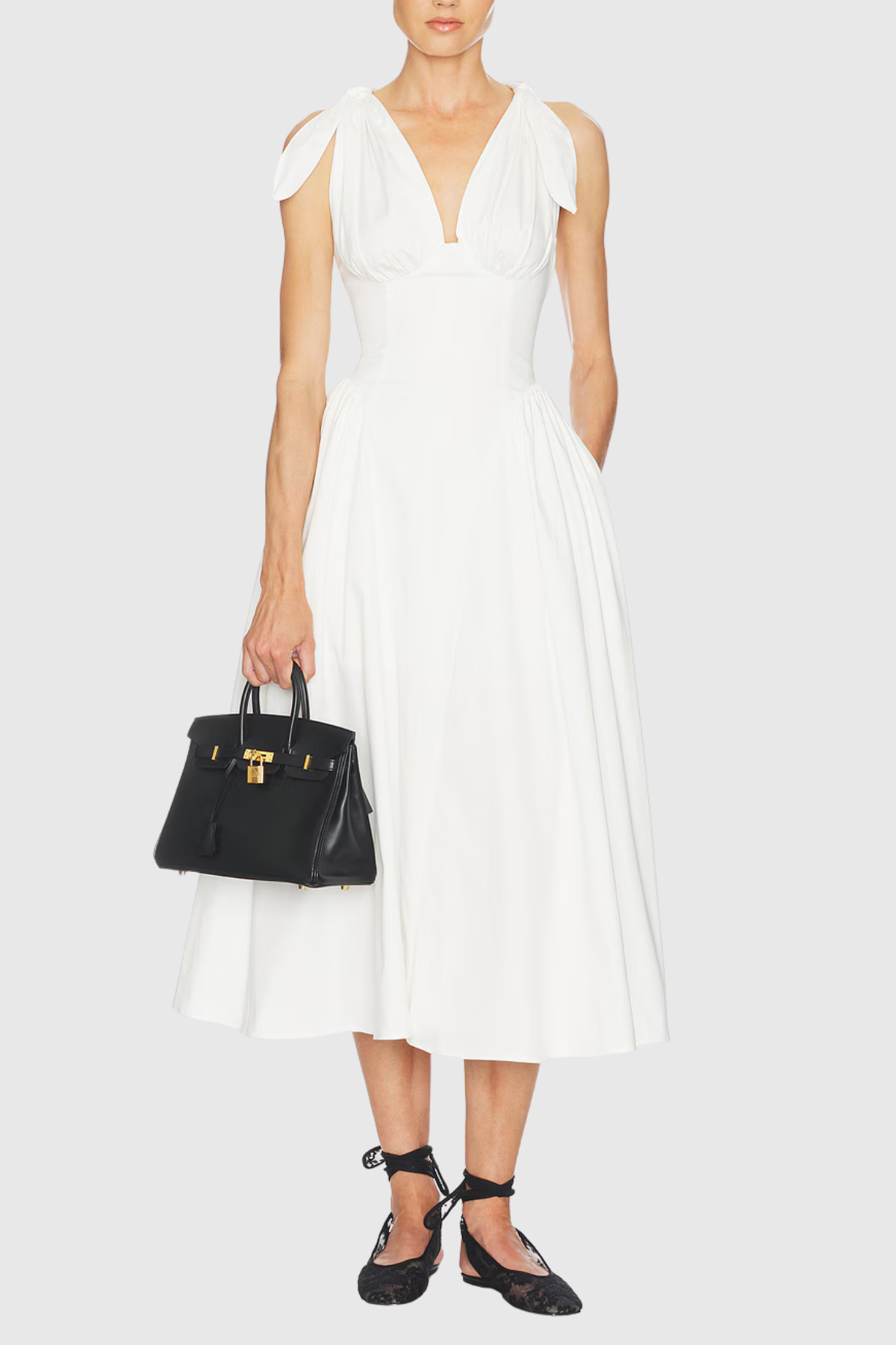 Clementia Ruched Corset Midi Dress - White