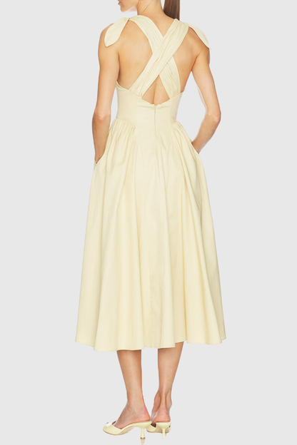 Clementia Ruched Corset Midi Dress - Yellow