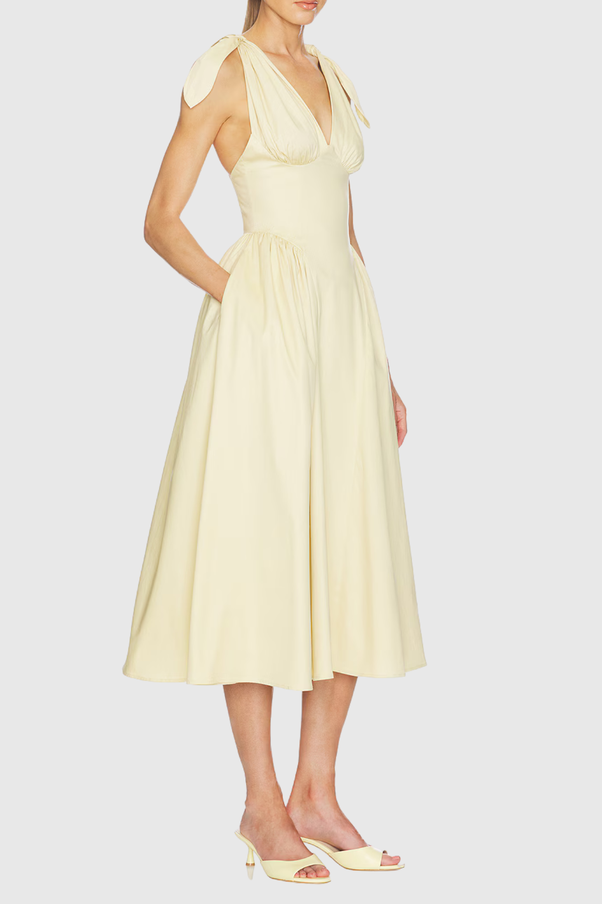 Clementia Ruched Corset Midi Dress - Yellow