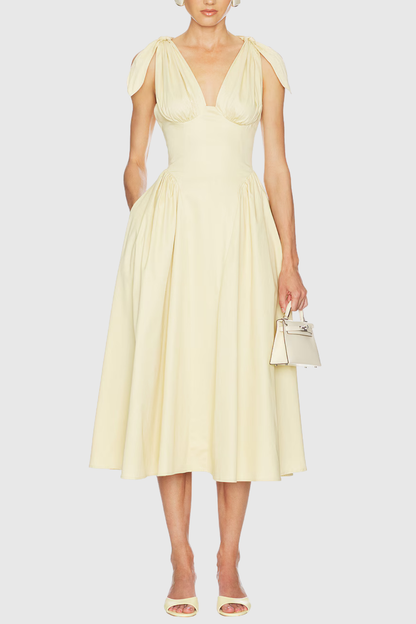 Clementia Ruched Corset Midi Dress - Yellow