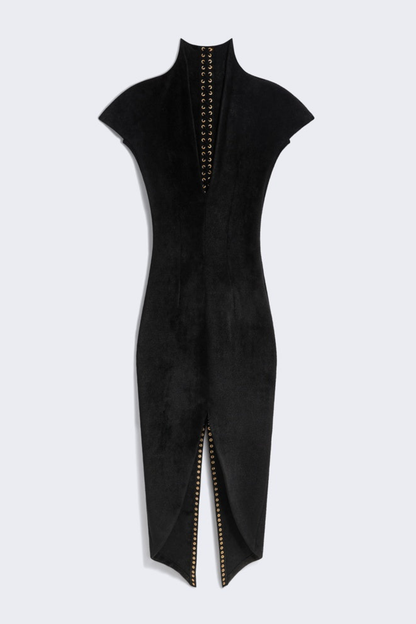 Clotia Lace Up Split Midi Dress