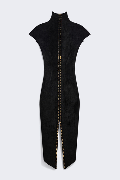 Clotia Lace Up Split Midi Dress