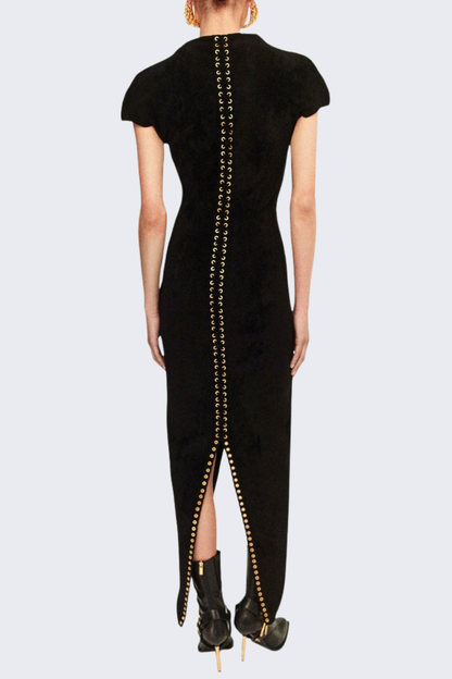 Clotia Lace Up Split Midi Dress