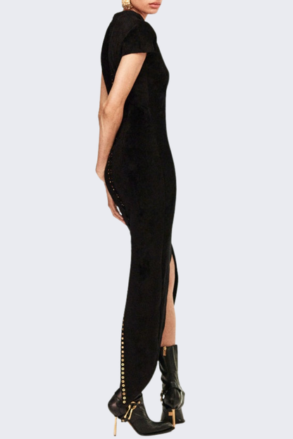 Clotia Lace Up Split Midi Dress