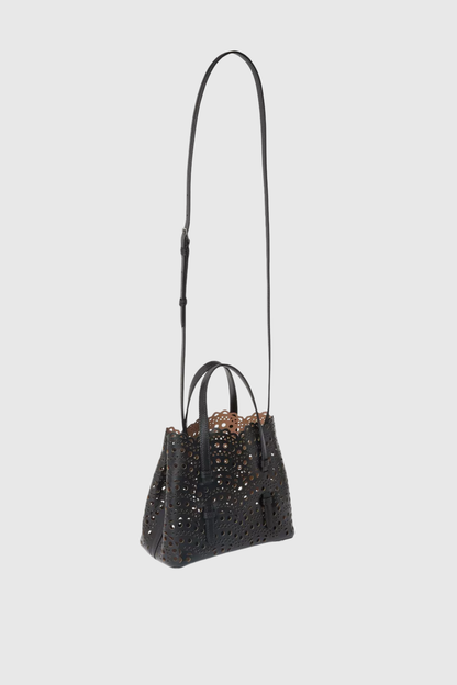 Clotila Lace Laser-cut Leather Tote Bag - Black