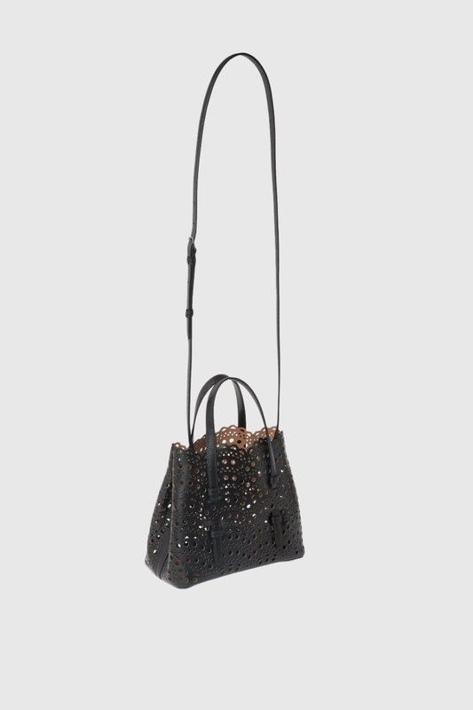 Clotila Lace Laser-cut Leather Tote Bag - Black