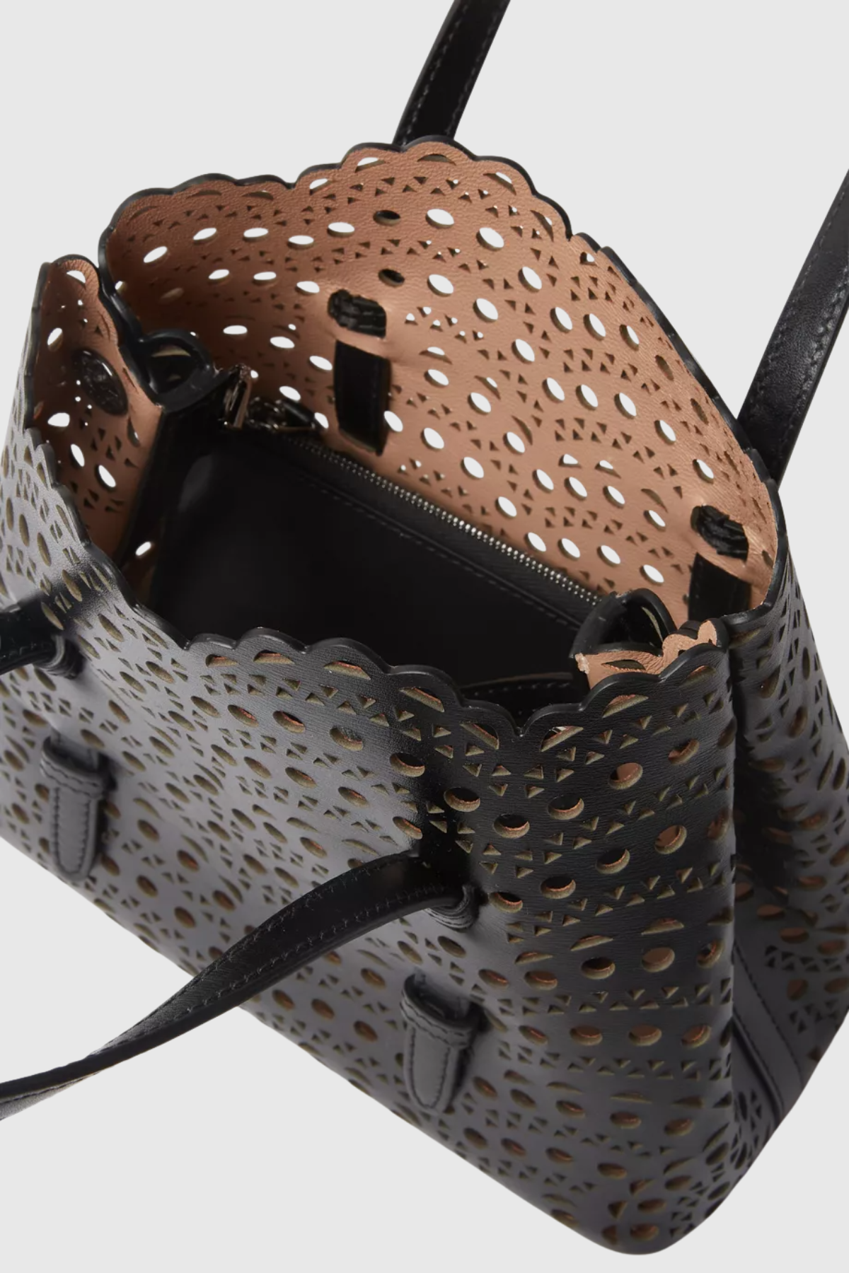 Clotila Lace Laser-cut Leather Tote Bag - Black