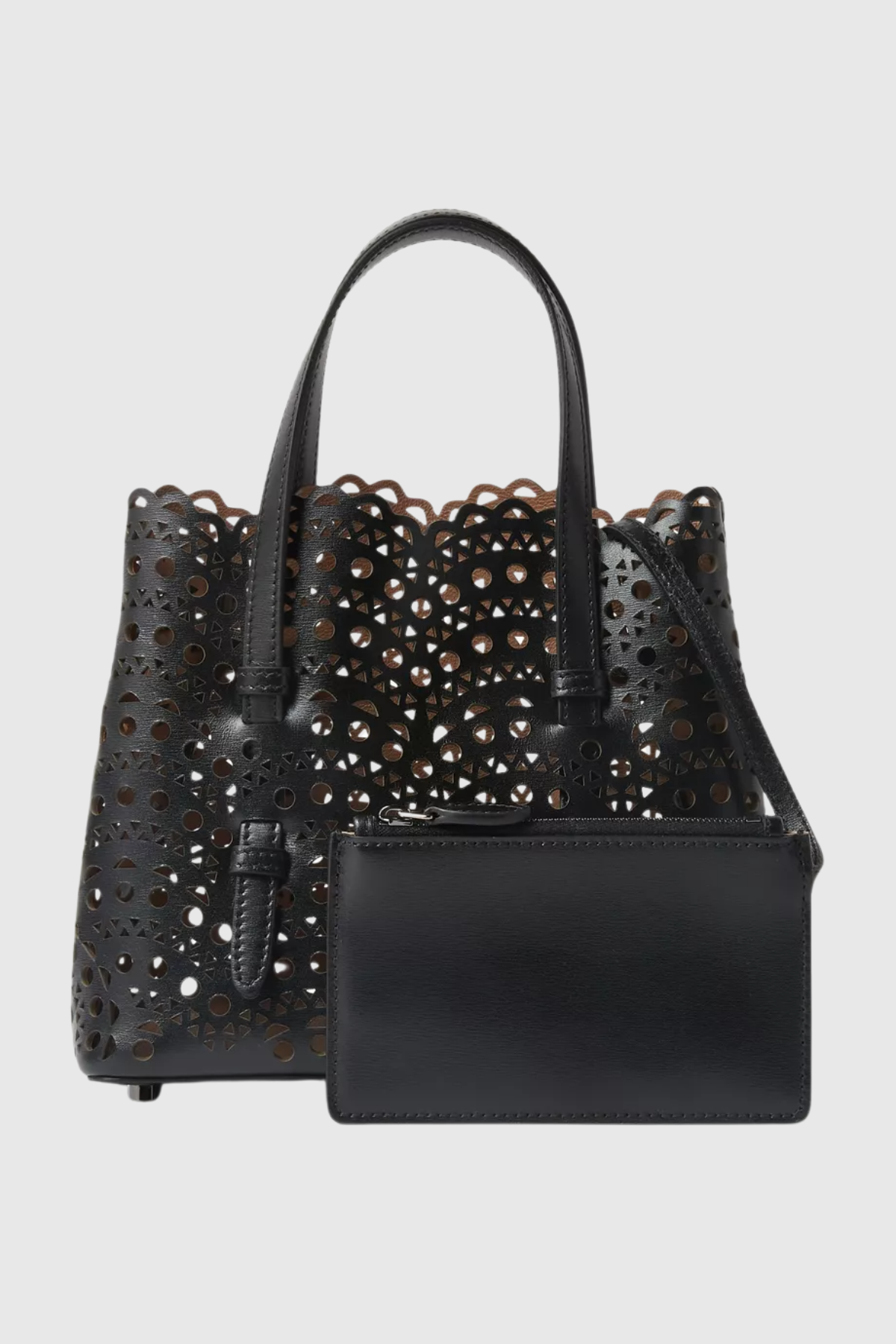 Clotila Lace Laser-cut Leather Tote Bag - Black