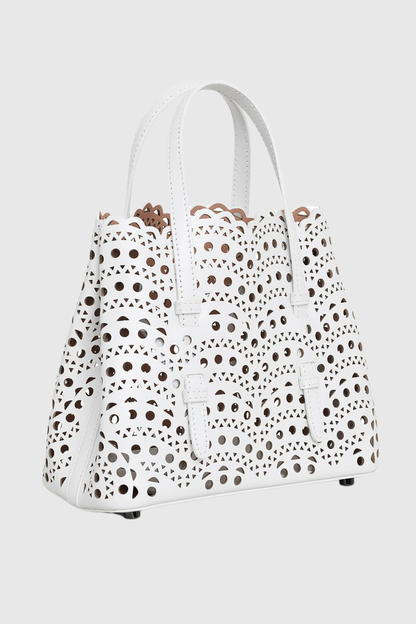 Clotila Lace Laser-cut Leather Tote Bag - White