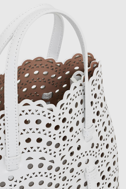 Clotila Lace Laser-cut Leather Tote Bag - White