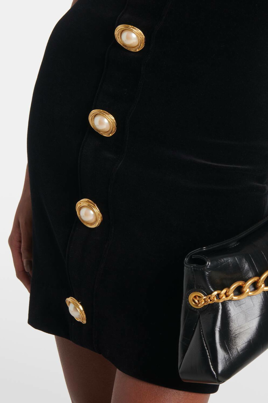 Cobala Pearl Embellished Velvet Mini Dress