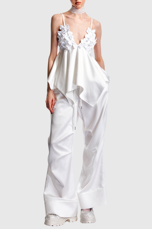 Calixto Bow Ruched Top - White