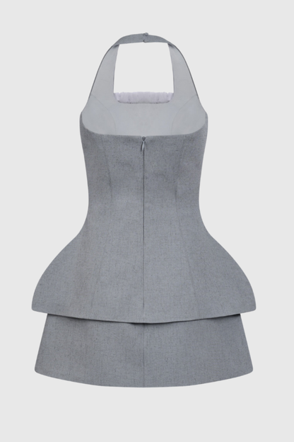 Cohoa Halter Asymmetric Top & Mini Skirt Set - Grey