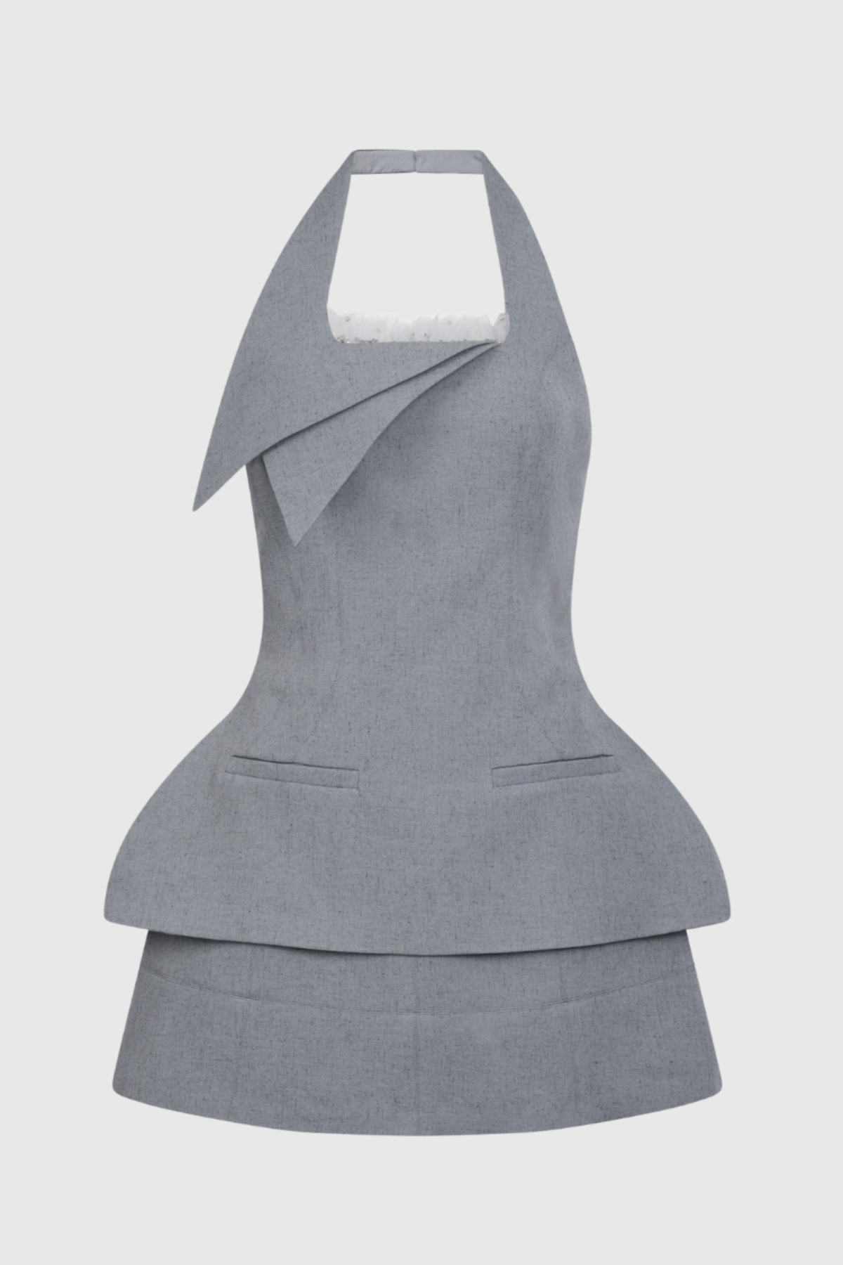 Cohoa Halter Asymmetric Top & Mini Skirt Set - Grey