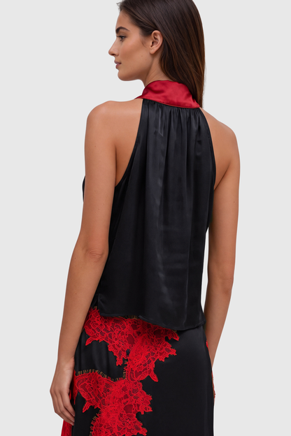 Coise Lace Halter Top & Midi Skirt Set - Red