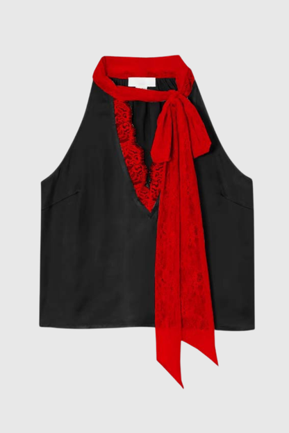 Coise Lace Halter Top & Midi Skirt Set - Red